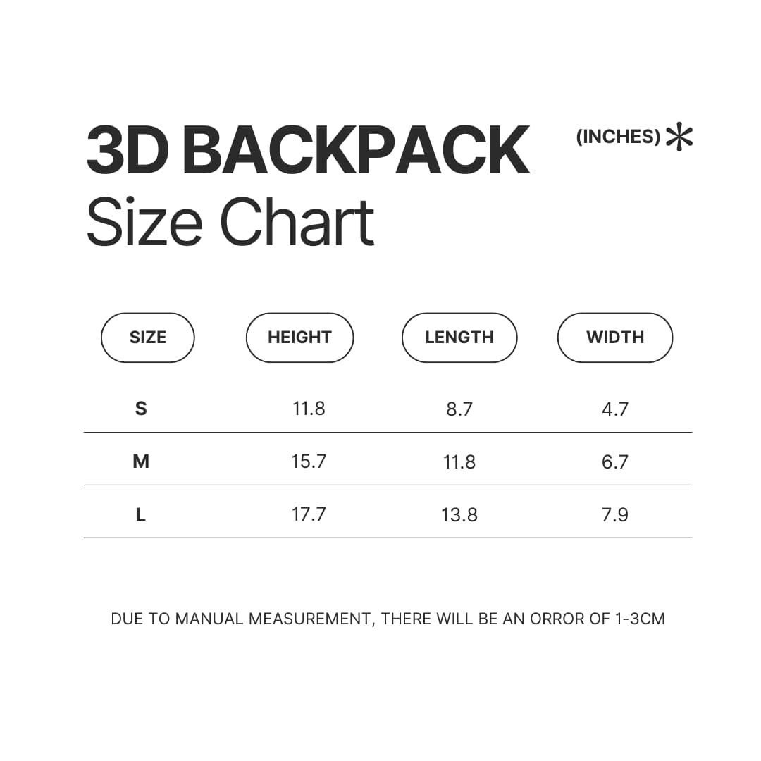 3D Backpack Size Chart - Felix The Cat Merch