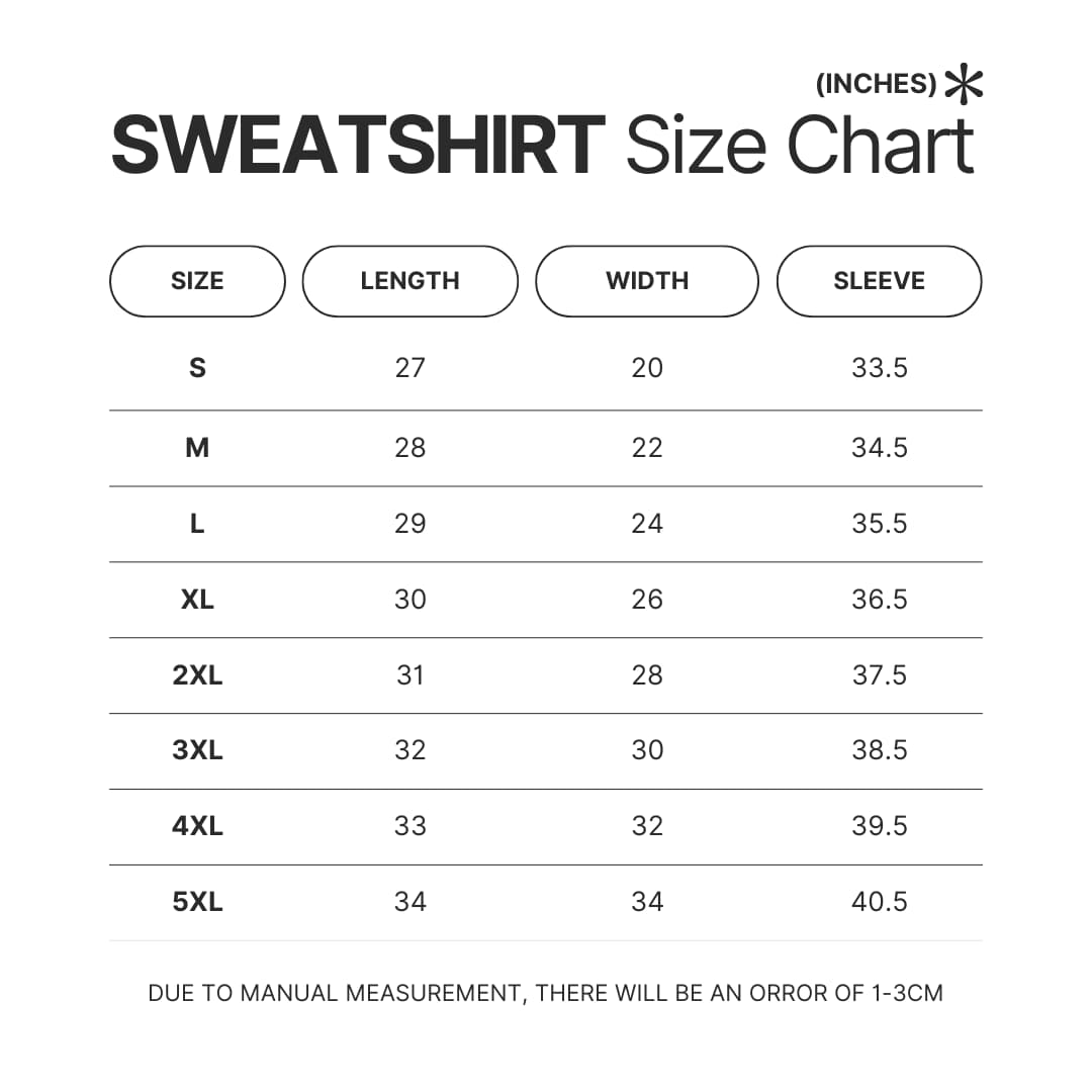 Sweatshirt Size Chart - Felix The Cat Merch