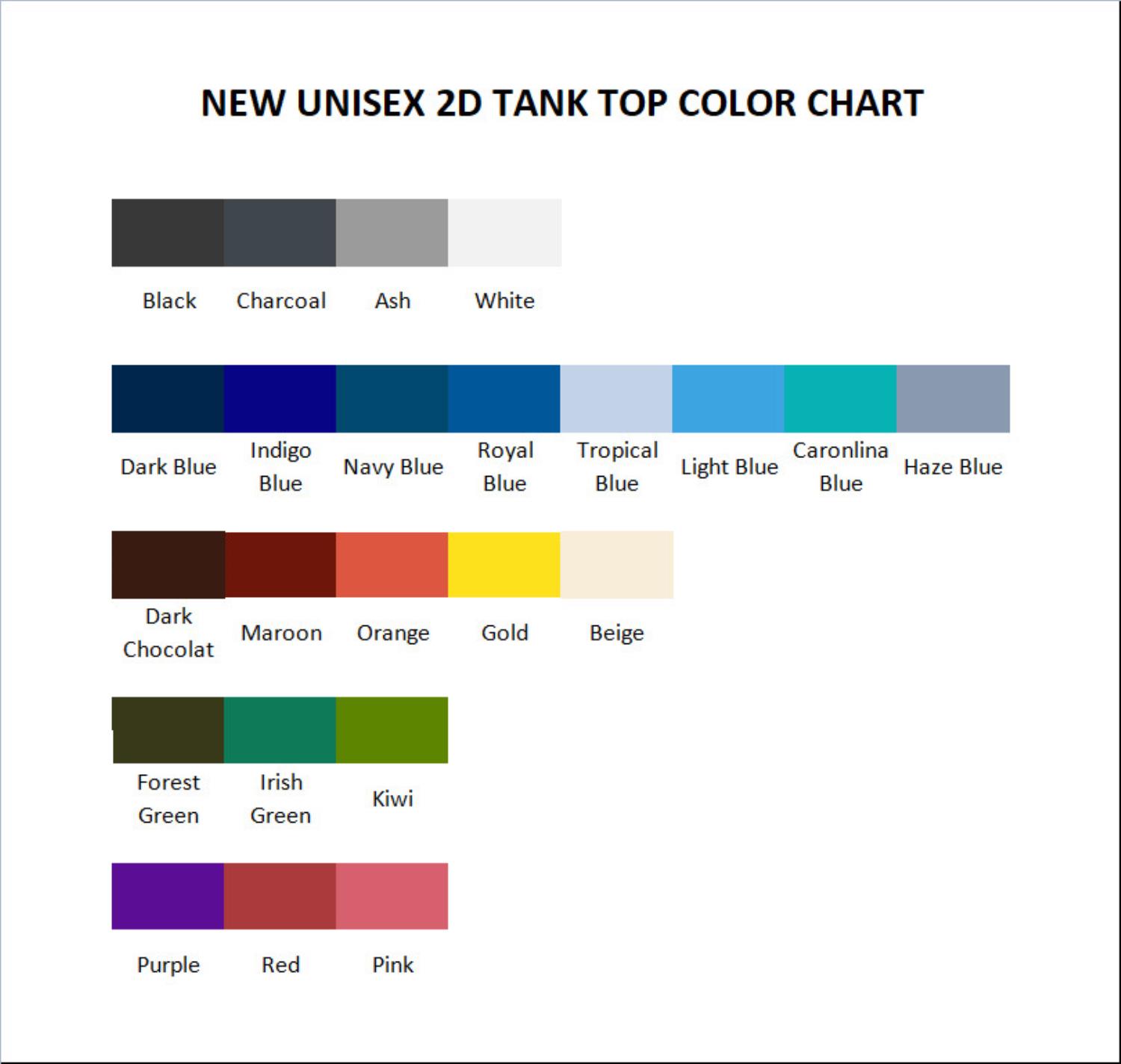 tank top color chart - Felix The Cat Merch